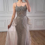 Luxury Caramel Crystal Beaded Spaghetti Strap Mermaid Evening Dress