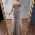 Luxury Caramel Crystal Beaded Spaghetti Strap Mermaid Evening Dress