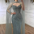 Luxury Dubai Caramel Beaded Evening Dress With Cape LA72811C