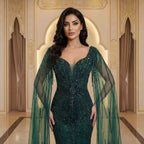 Luxury Caramel Beaded Evening Dress With Cape LA72992A