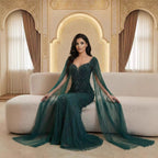 Luxury Caramel Beaded Evening Dress With Cape LA72992A