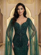 Luxury Caramel Beaded Evening Dress With Cape LA72992A