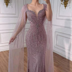 Luxury Caramel Beaded Evening Dress With Cape LA72992A