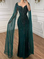 Luxury Caramel Beaded Evening Dress With Cape LA72992A
