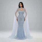 Luxury Nude Mermaid Evening Dress with Cape Sleeves