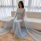Luxury Nude Mermaid Evening Dress with Cape Sleeves