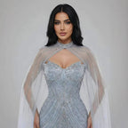 Luxury Nude Mermaid Evening Dress with Cape Sleeves