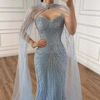 Luxury Nude Mermaid Evening Dress with Cape Sleeves