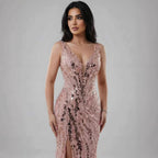 Luxury Blue Beaded Feather Mermaid Evening Dress