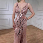Luxury Blue Beaded Feather Mermaid Evening Dress