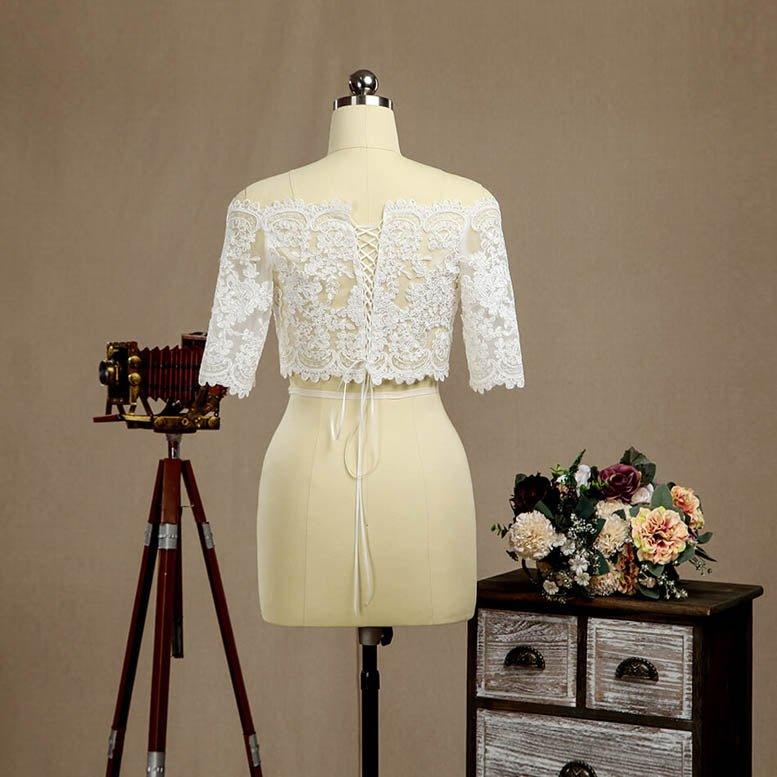 Numbersea Lace Wedding Wraps Coats / Evening Jackets / Wedding Party Bolero Shrug Sleeves Lace-up