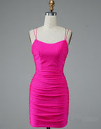 Lace Up Spaghetti Straps Short Homecoming Dress Hot Pink Party Dress