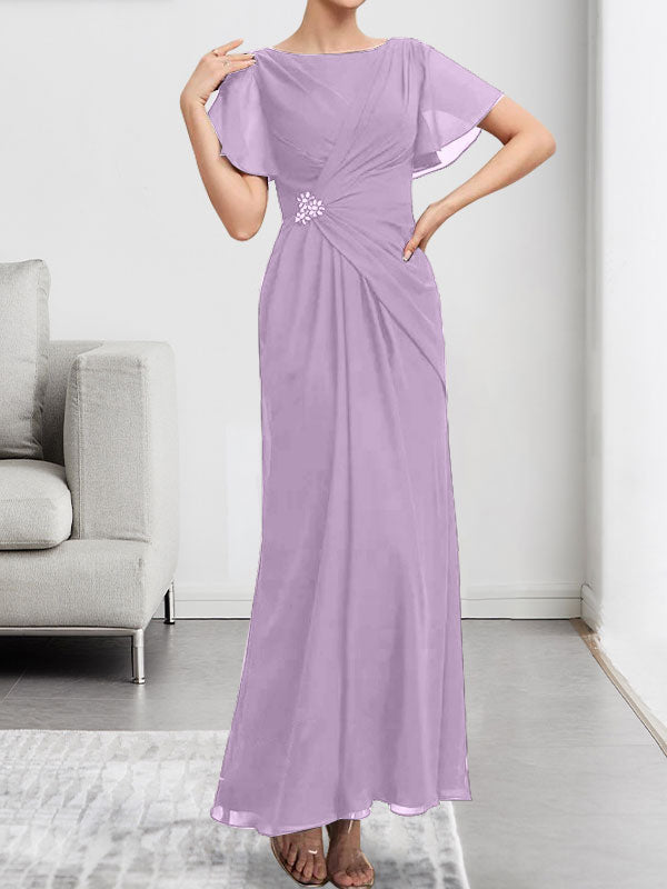 A-line Scoop Illusion Tea-Length Chiffon Lace Mother of the Bride Dress With Beading Sequins