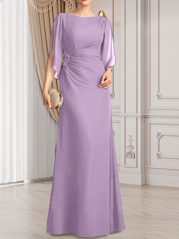 Sheath/Column Scoop Floor-Length Chiffon Mother of the Bride Dress With Pleated Beading