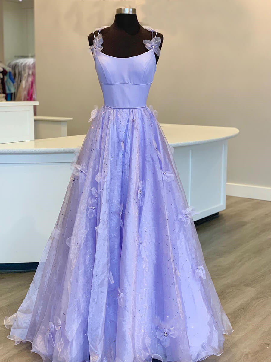 A Line Spaghetti Straps Organza Prom Dress