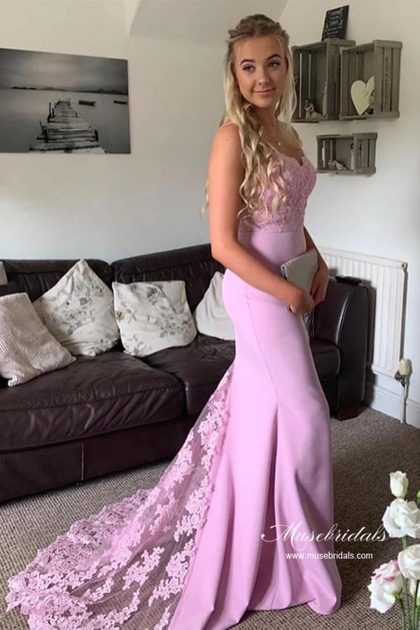 Lavender Mermaid Lace Long Bridesmaid Dresses, Wedding Party Dress