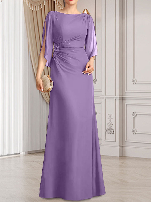 Sheath/Column Scoop Floor-Length Chiffon Mother of the Bride Dress With Pleated Beading
