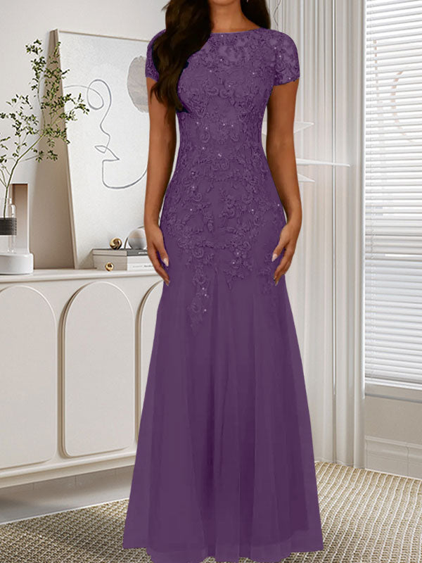 Dark Navy Mermaid Scoop Sequins Tulle Dress