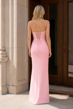 Lilac Strapless Bow Front Lace Up Back Prom Dresses