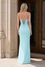 Lilac Strapless Bow Front Lace Up Back Prom Dresses