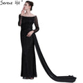 Long Sleeve Black Mermaid Tulle Evening Dresses Beading Sequined Formal Dress Real Photo 2024 Serene Hill LA6009