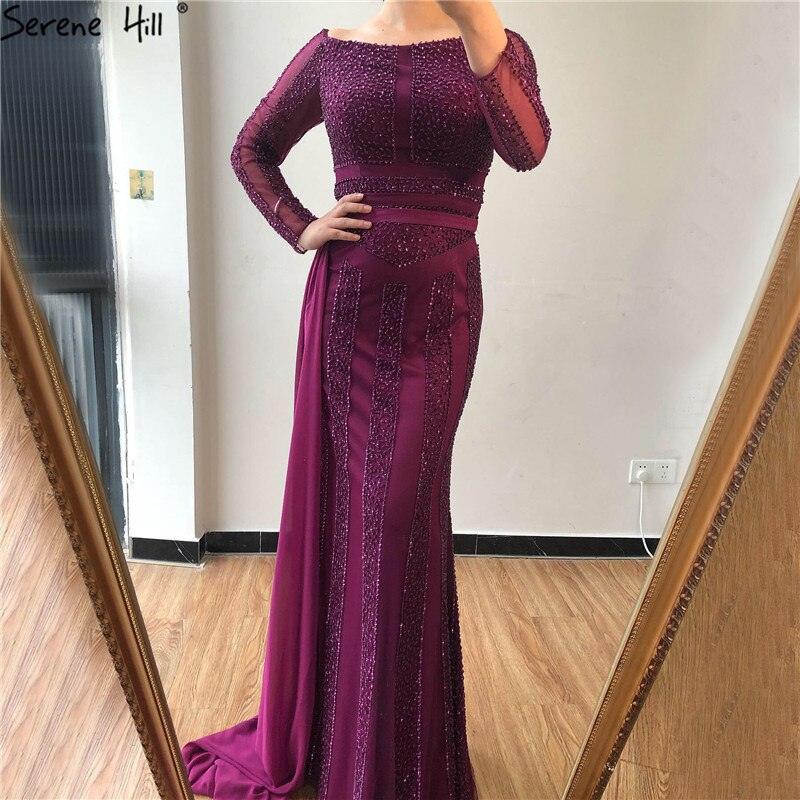 Long Sleeve Black Mermaid Tulle Evening Dresses Beading Sequined Formal Dress Real Photo 2024 Serene Hill LA6009