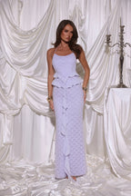 Luxury Lavender Prom Dresses with Lace Fabric Halter Neck and Ruffle Detail