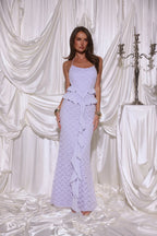 Luxury Lavender Prom Dresses with Lace Fabric Halter Neck and Ruffle Detail