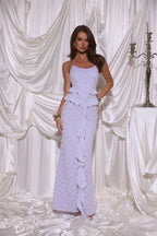 Luxury Lavender Prom Dresses with Lace Fabric Halter Neck and Ruffle Detail