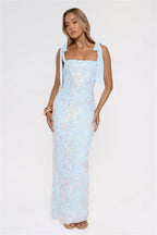 Luxury Prom Dresses with Sequin Fabric Bow Strap and Floral Embroidery