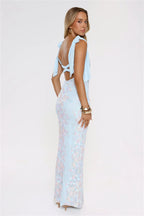 Luxury Prom Dresses with Sequin Fabric Bow Strap and Floral Embroidery