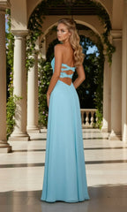 Luxury Turquoise Prom Dresses Strapless with Chiffon A Line Silhouette and Beaded Bodice