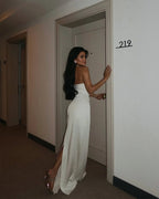 Luxury Prom Dresses with Satin Fabric Strapless Sweetheart Neck and High Slit