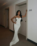 Luxury Prom Dresses with Satin Fabric Strapless Sweetheart Neck and High Slit