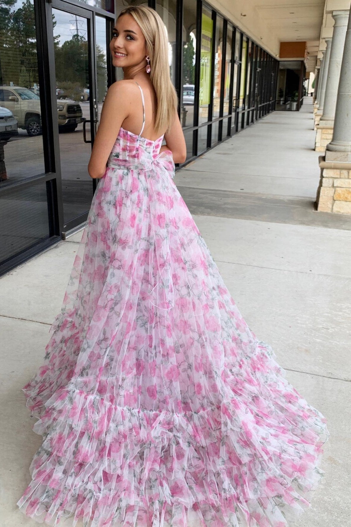 Print Halter Keyhole A-Line Long Prom Dress