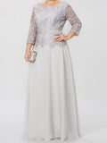 A-Line/Princess Round Neck 3/4 Length Sleeves Floor-Length Mother of the Bride Dresses with Applique & Sequins