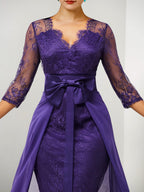 Sheath/Column Lace V-Neck Mother of the Bride Dresses with Watteau Train