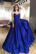 Sparkle Tulle Strapless V-neck A-Line Prom Dress with Pockets