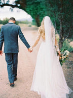 NumberSea See Through Beaded Floral Lace Long Sleeve Boho Wedding Dresses,MW269