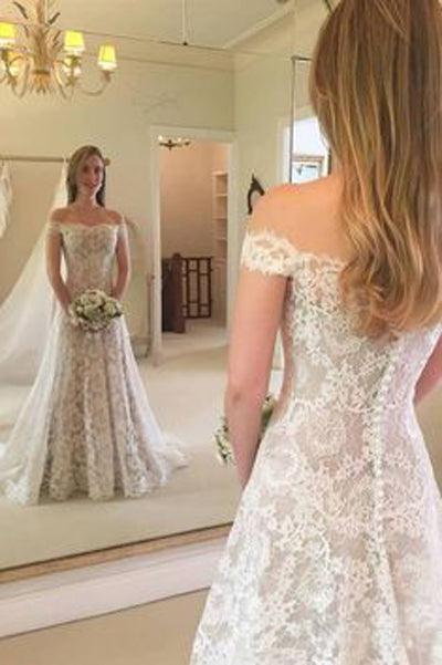 NumberSea Rustic Boho Off the Shoulder Lace Wedding Dress,MW279