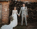 NumberSea Romantic Boho Long Sleeve Beach Lace Backless Wedding Dress