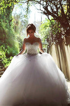 NumberSea Vintage Long Sleeve Beadings Ball Gown Tulle Wedding Dress,MW297