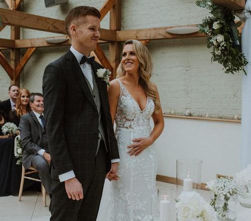 NumberSea Wonderful Illusion V-neck Sleeveless Lace Floor-length Mermaid Wedding Dress,MW444