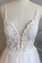 NumberSea Simple Spaghetti Straps A-line Beach Wedding Dresses Lace Wedding Gowns,MW463