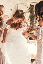 NumberSea Rustic Ivory Lace Wedding Dresses Off the Shoulder Beach Wedding Dresses,MW490