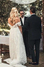 NumberSea Rustic Ivory Lace Wedding Dresses Off the Shoulder Beach Wedding Dresses,MW490