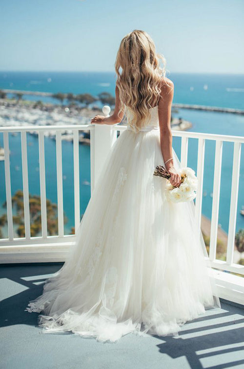 Simple Sweetheart Spaghetti Straps Custom Long Wedding Bridal Dresses