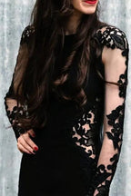Mermaid Floral Black Wedding Dress Long Sleeve Wedding Gown