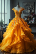 Gorgeous Layered Tulle Appliques Ball Gown Off The Shoulder Quinceanera Dress Y7809
