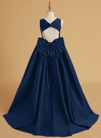 Ball-Gown/Princess Satin Sweep Train Flower Girl Dress